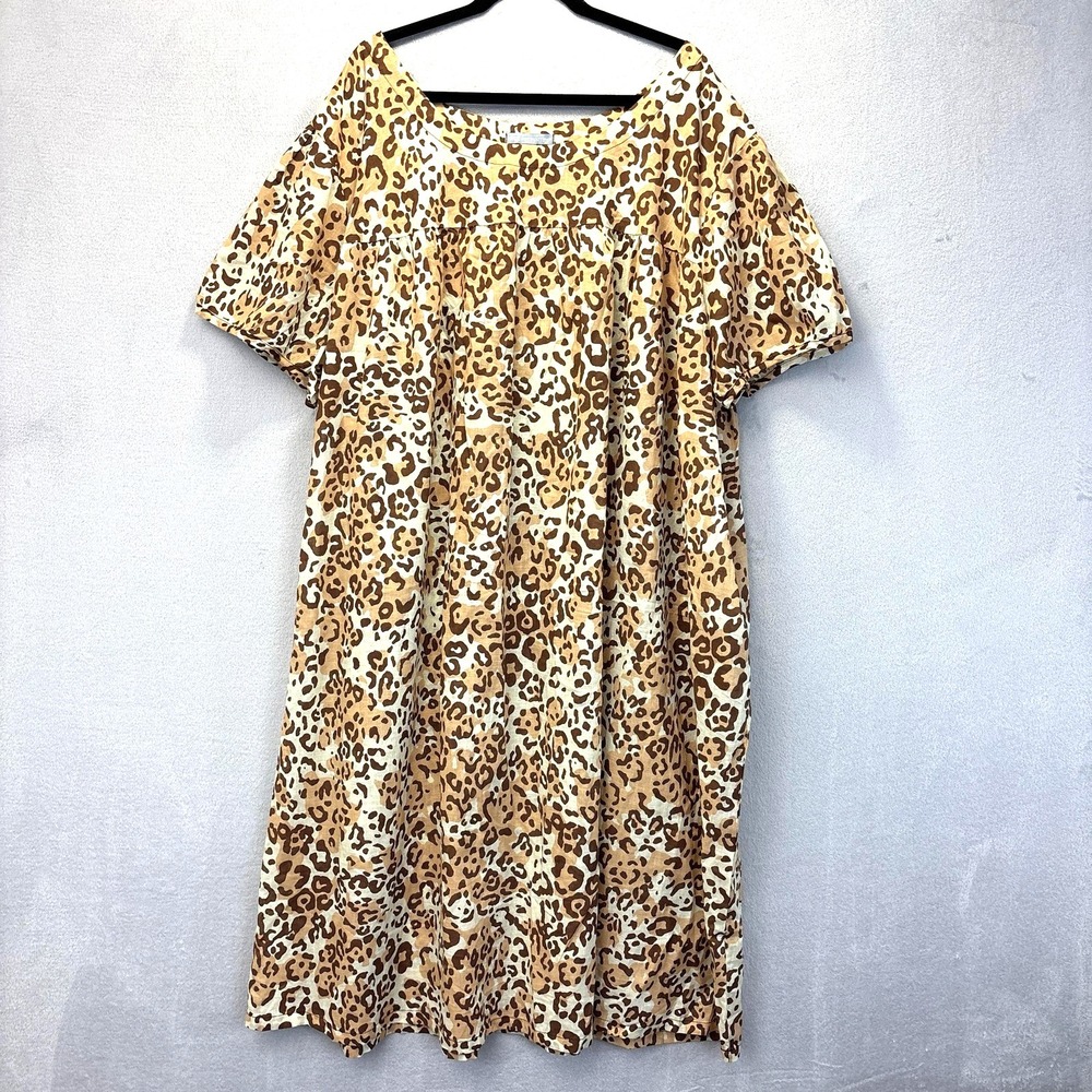 Only Necessities Maxi House Dress Womens Size 5X Leopard Pockets Muu Muu Comfy